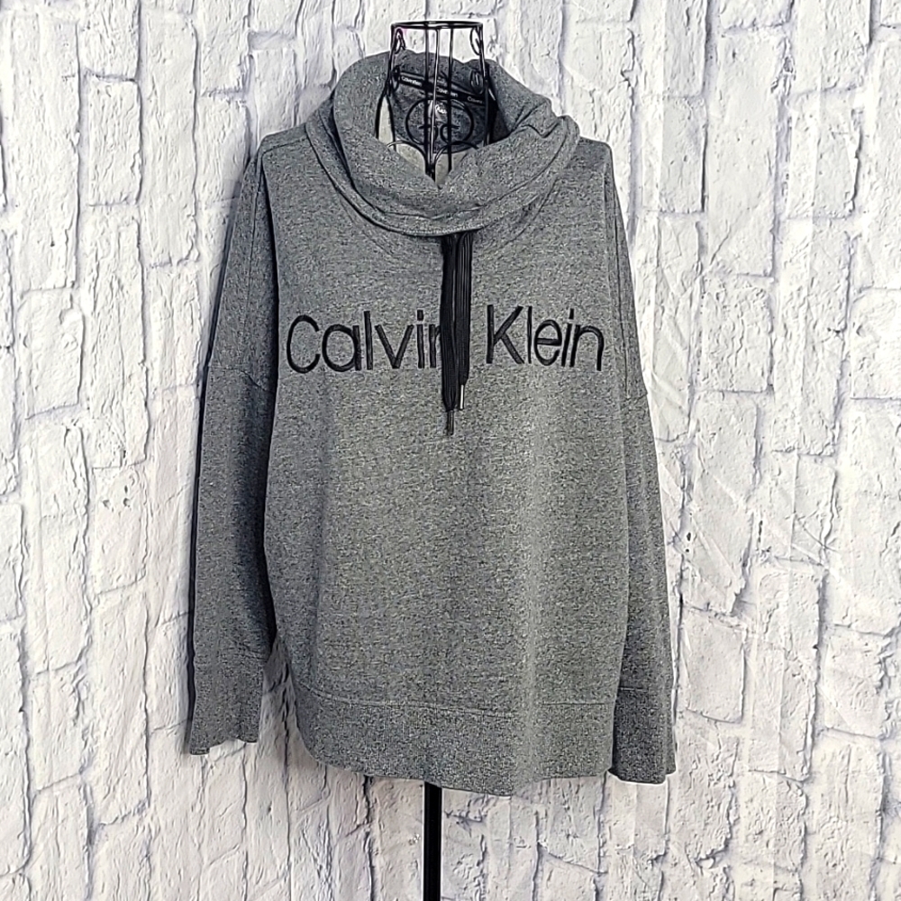CALVIN KLEIN Gray Oversized Cowl Neck Women's Sweatshirt XL/XG